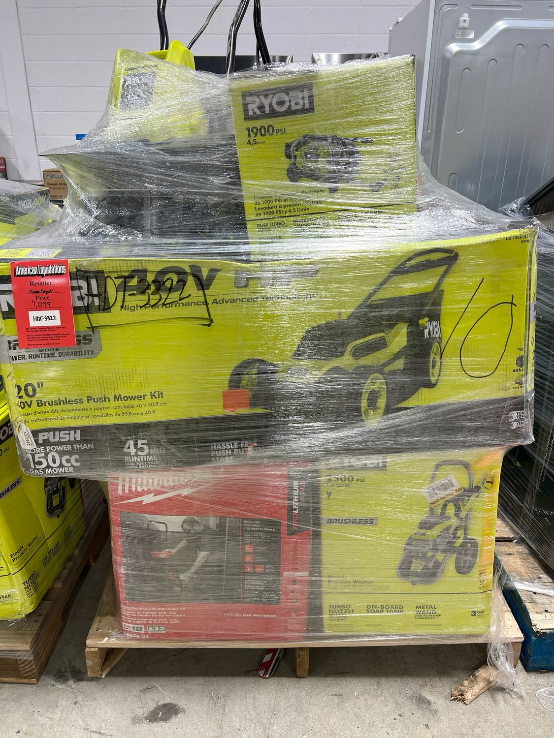 Home Depot Power Tool Pallet HDT-3322 — photo 1 (PC-HOMED-0179) Home Depot Power Tool Pallet HDT-3322 — listing photo 1, lot PC-HOMED-0179