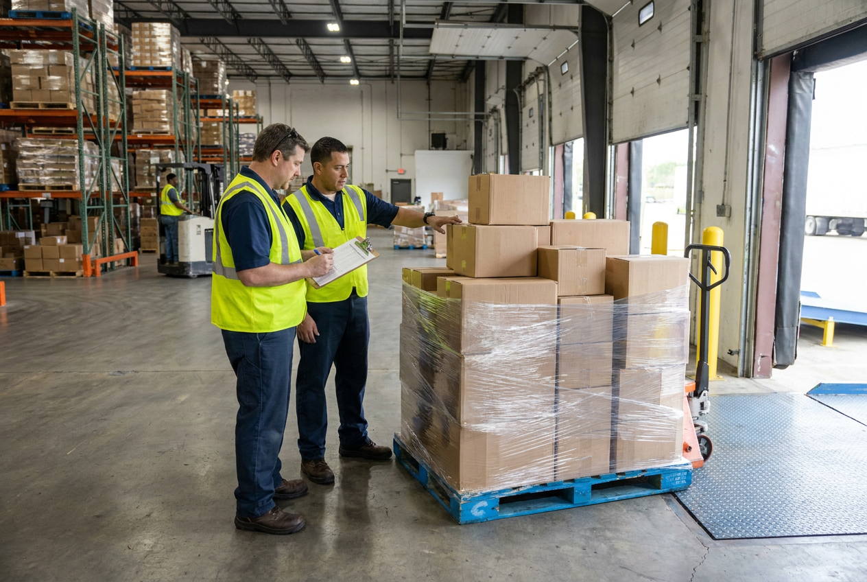 Confirming a revised receiving window Editorial illustration of a revised freight delivery appointment beside a receiving checklist