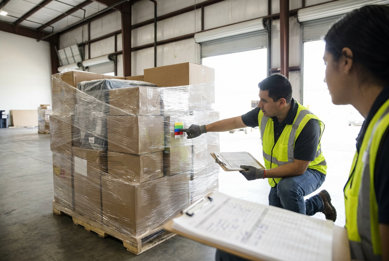 Freight truck approaching a gated receiving site for limited access freight delivery