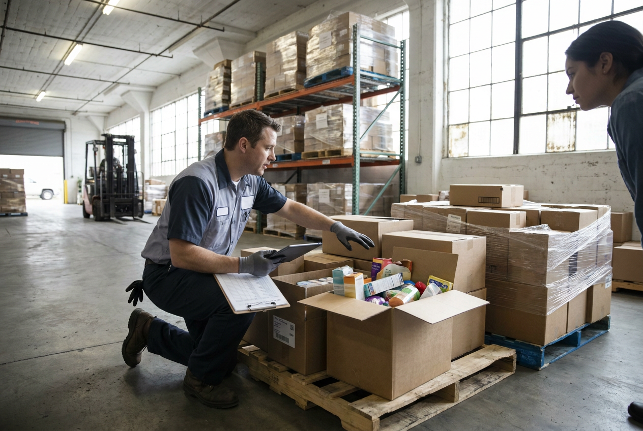 Liquidation auctions vs fixed price Liquidation pallet cartons arranged for comparing auction lots with fixed-price inventory