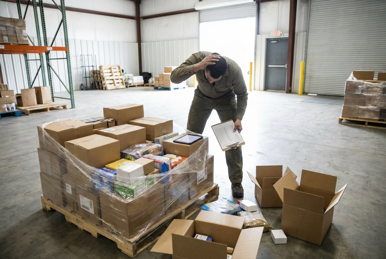Editorial illustration about liquidation pallet buying mistakes and first-order inventory decisions