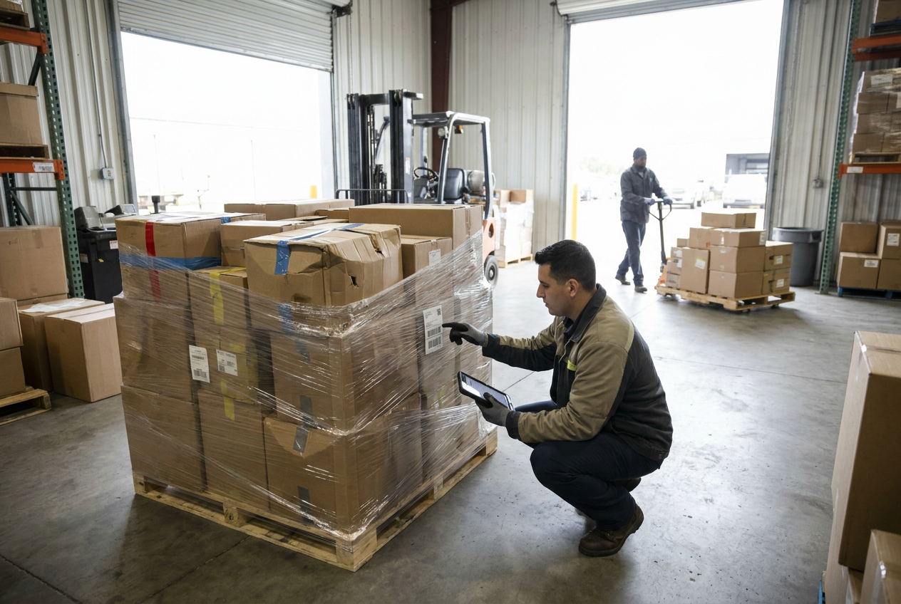 Editorial illustration about documenting mixed condition liquidation pallets during receiving and review