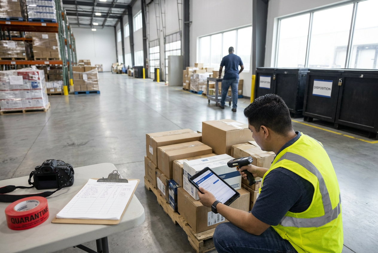 Editorial illustration of product recalls for resellers with identifier review and inventory hold records