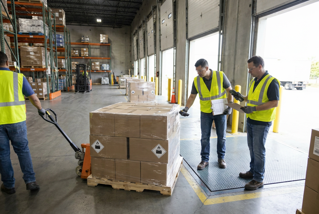 Battery packaging for ground transport Protected battery terminals and separated packs in cartons prepared for liquidation freight