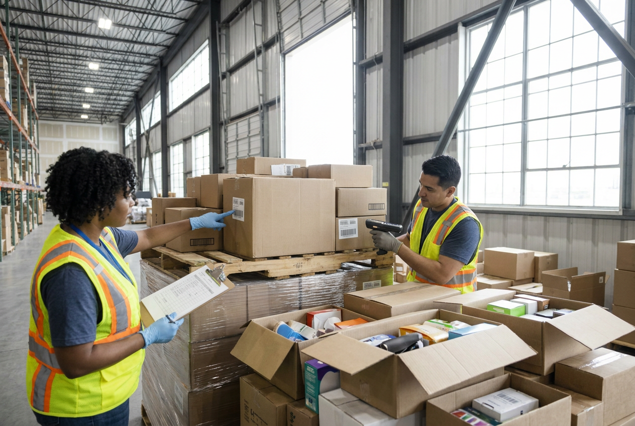 Receiving records for listing accuracy Liquidation inventory inspection with barcode labels and a worksheet for checking product variants