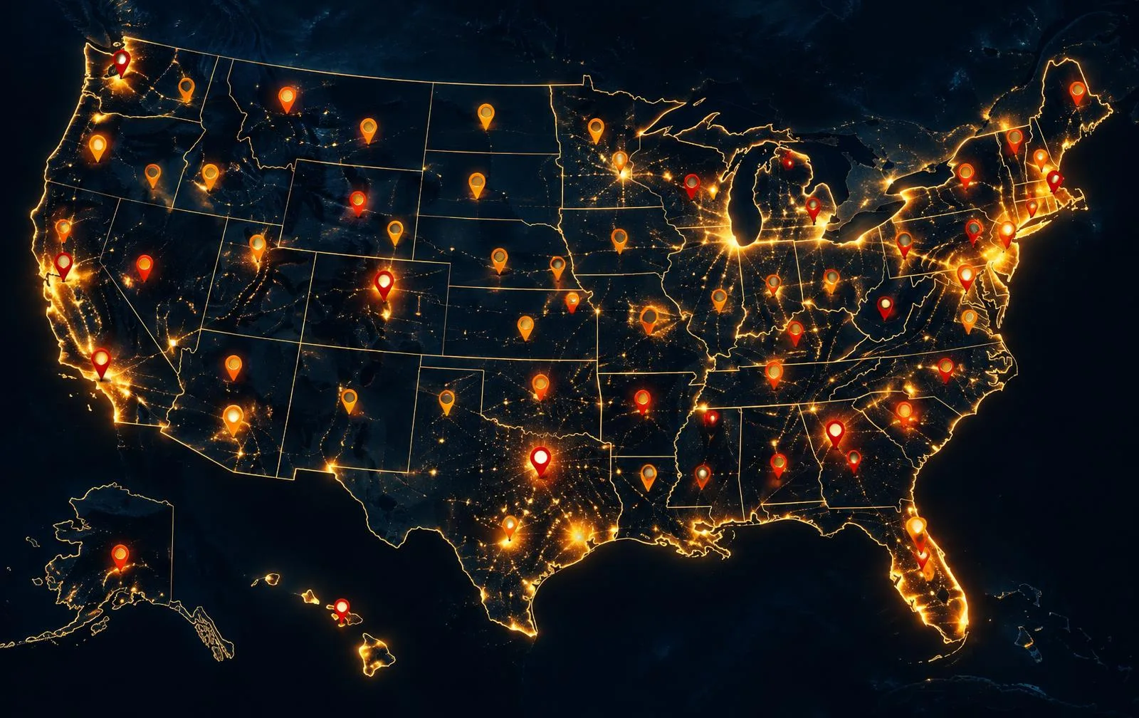 Map of the United States showing the states PalletCove Liquidation ships liquidation pallets and truckloads to from Houston, Texas