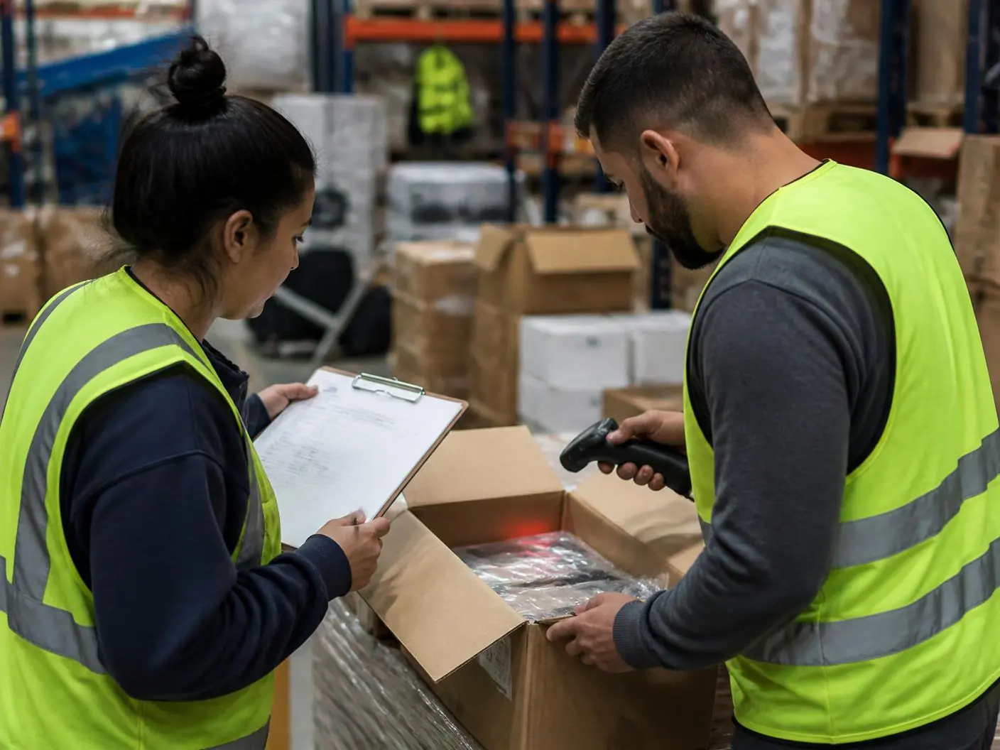 PalletCove staff inspecting and grading returned inventory before it is wrapped